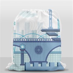 Blue City Building Fantasy Drawstring Bag (small) by Sudhe