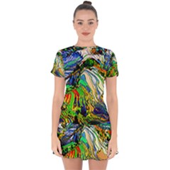 Artistic Nature Painting Drop Hem Mini Chiffon Dress by Sudhe