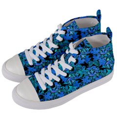 Fall Leaves Blue Women s Mid-top Canvas Sneakers by bloomingvinedesign