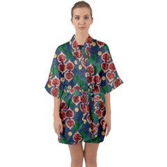 Figs And Monstera  Half Sleeve Satin Kimono  by VeataAtticus