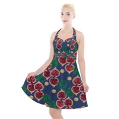 Figs And Monstera  Halter Party Swing Dress  by VeataAtticus