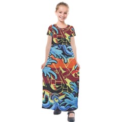 Graffiti Colourful Street Art Art Kids  Short Sleeve Maxi Dress by Simbadda