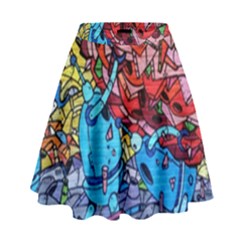 Graffiti Wall Mural Painting Arts High Waist Skirt by Simbadda