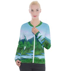 Landscape Nature Art Trees Water Casual Zip Up Jacket by Simbadda