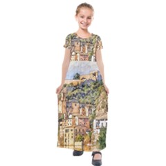 Architecture Town Travel Water Kids  Short Sleeve Maxi Dress by Simbadda