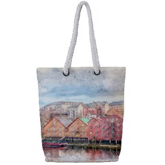 Architecture City Buildings River Full Print Rope Handle Tote (small) by Simbadda