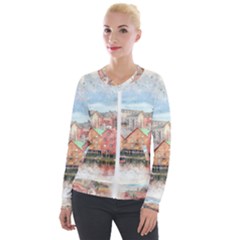 Architecture City Buildings River Velour Zip Up Jacket by Simbadda