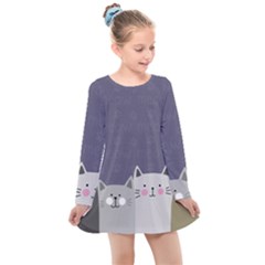 Cute Cats Kids  Long Sleeve Dress by Valentinaart