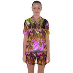 Coleus & Petunia Satin Short Sleeve Pyjamas Set by Riverwoman