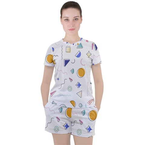 Memphis Pattern With Geometric Shapes Women s Tee And Shorts Set by Vaneshart