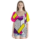 Memphis Colorful Background With Stroke V-Neck Flutter Sleeve Top View1