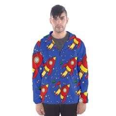 Space Rocket Pattern Men s Hooded Windbreaker by Vaneshart