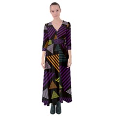 Abstract Pattern Design Various Striped Triangles Decoration Button Up Maxi Dress by Vaneshart