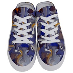 Cobalt Blue Silver Orange Wavy Lines Abstract Half Slippers by CrypticFragmentsDesign