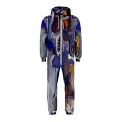 Cobalt Blue Silver Orange Wavy Lines Abstract Hooded Jumpsuit (kids) by CrypticFragmentsDesign