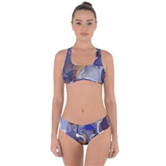 Cobalt Blue Silver Orange Wavy Lines Abstract Criss Cross Bikini Set by CrypticFragmentsDesign