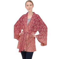 Red Gold Art Decor Long Sleeve Velvet Kimono  by HermanTelo