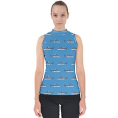 Shark Pattern Mock Neck Shell Top by bloomingvinedesign