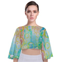 Bubbles Blue Floating Air Tie Back Butterfly Sleeve Chiffon Top by Simbadda