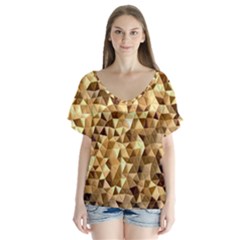 Pattern Fabric Shape Abstract V-neck Flutter Sleeve Top by Simbadda