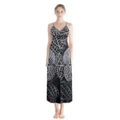 Black And White Plant Leaf Flower Pattern Line Black Monochrome Material Circle Spider Web Design Button Up Chiffon Maxi Dress by Vaneshart
