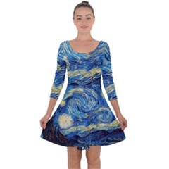 Starry Night Quarter Sleeve Skater Dress by Vaneshart