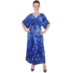 Blurred Star Snow Christmas Spark V-neck Boho Style Maxi Dress by HermanTelo
