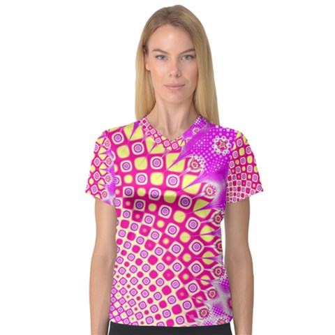 Digital Arts Fractals Futuristic Pink V-neck Sport Mesh Tee by Wegoenart