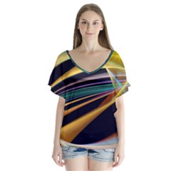 Lines Stripes Colorful Abstract Background Color V-neck Flutter Sleeve Top by Vaneshart