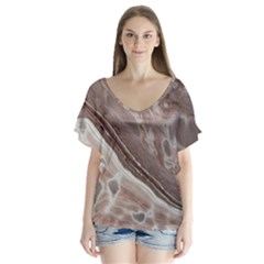 Mud V-neck Flutter Sleeve Top by WILLBIRDWELL