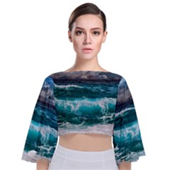 Waves 3975256 960 720 Tie Back Butterfly Sleeve Chiffon Top by vintage2030
