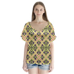 Seamless Wallpaper Geometric V-neck Flutter Sleeve Top by Vaneshart