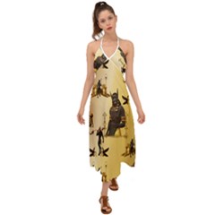 Anubis The Egyptian God Pattern Halter Tie Back Dress  by FantasyWorld7