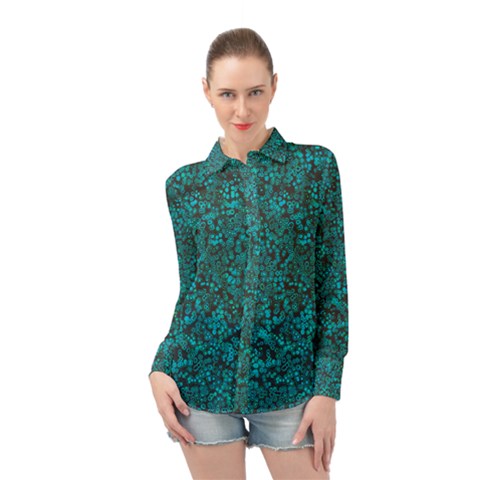 Malachite Black Abstract Design     Long Sleeve Chiffon Shirt by 1dsign