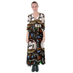 Spain Catalonia Montserrat Church  Stained Glass Button Up Maxi Dress by Wegoenart