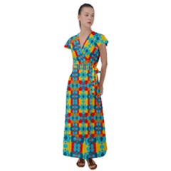 Pop Art  Flutter Sleeve Maxi Dress by Sobalvarro
