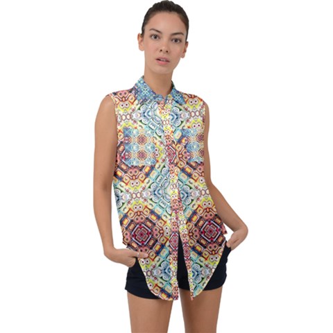 Pattern Sleeveless Chiffon Button Shirt by Sobalvarro