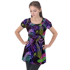Leaves  Puff Sleeve Tunic Top by Sobalvarro
