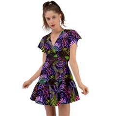 Leaves  Flutter Sleeve Wrap Dress by Sobalvarro