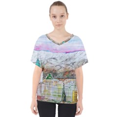 Mendoza City Argentina Mountains V-neck Dolman Drape Top by Wegoenart