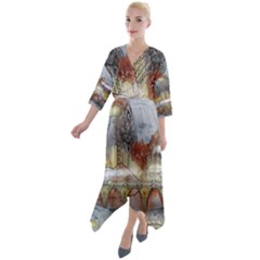 Airships Flight Travel Sky Quarter Sleeve Wrap Front Maxi Dress by Wegoenart