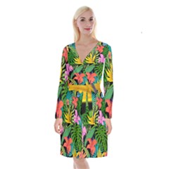 Tropical Greens Long Sleeve Velvet Front Wrap Dress by Sobalvarro