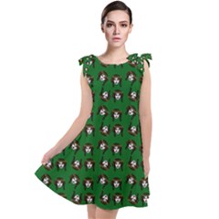 Retro Girl Daisy Chain Pattern Green Tie Up Tunic Dress by snowwhitegirl
