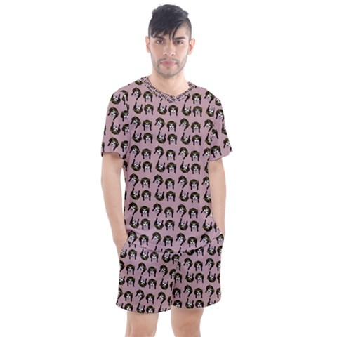 Retro Girl Daisy Chain Pattern Light Pink Men s Mesh Tee And Shorts Set by snowwhitegirl