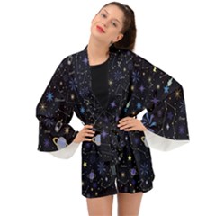 Starry Night  Space Constellations  Stars  Galaxy  Universe Graphic  Illustration Long Sleeve Kimono by Vaneshart