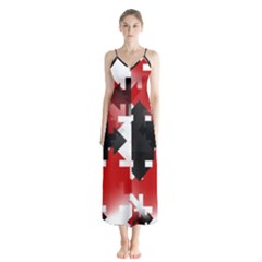 Black And Red Multi Direction Button Up Chiffon Maxi Dress by Vaneshart