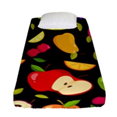 Vector Seamless Summer Fruits Pattern Black Background Fitted Sheet (single Size) by Vaneshart