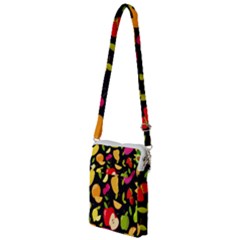 Vector Seamless Summer Fruits Pattern Black Background Multi Function Travel Bag by Vaneshart