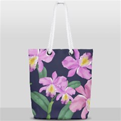 Vector Hand Drawn Orchid Flower Pattern Full Print Rope Handle Tote (small) by Sobalvarro