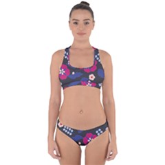 Vector Seamless Flower And Leaves Pattern Cross Back Hipster Bikini Set by Sobalvarro
